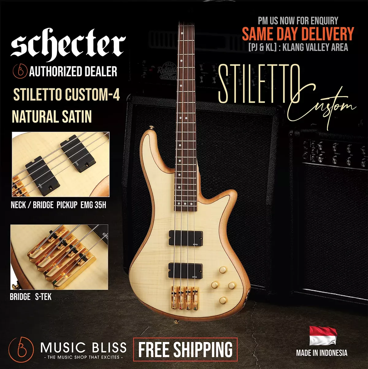 Schecter Stiletto Custom-4 4-String Bass Guitar - Natural Satin [MII]