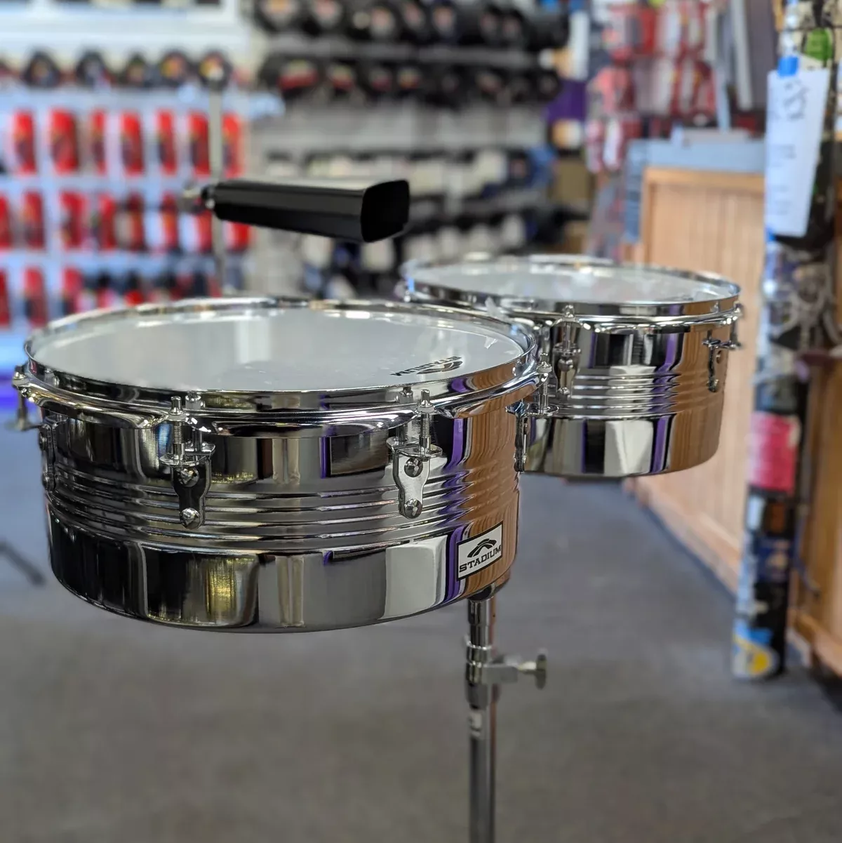 Stadium Timbales Set with Stand and Cowbell, 13" and 14"