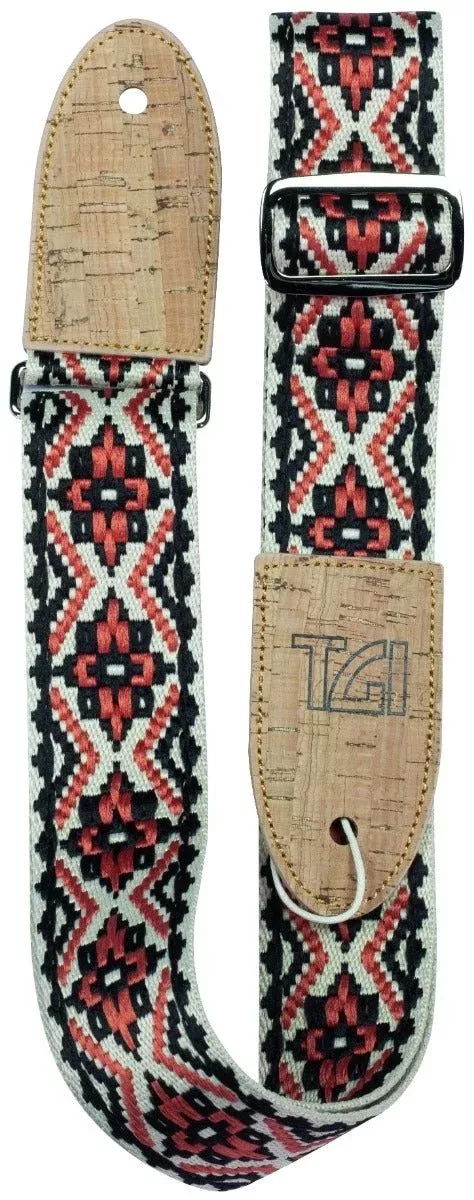 TGI Vegan Woven Cotton Guitar Strap – Red, Adjustable with Cork Ends