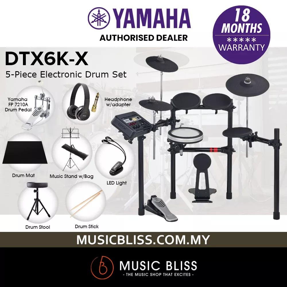 Yamaha DTX6K-X Electronic Drum Set with Yamaha FP7210A Single Pedal and Stool