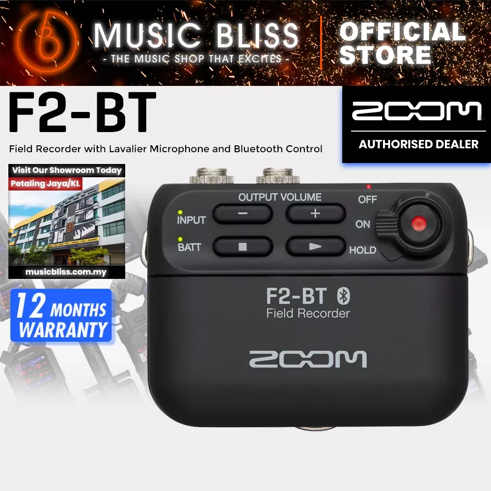 Zoom F2-BT Field Recorder with Lavalier Microphone and Bluetooth Control – Black